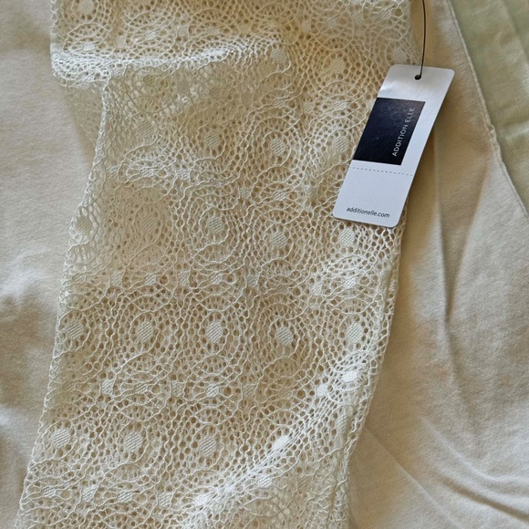 TOP, SHEER LACE SLEEVES, VANILLA, SIZE 4X, JERSEY BODY, ADDITION ELLE, TAGS ON, - Picture 8 of 9